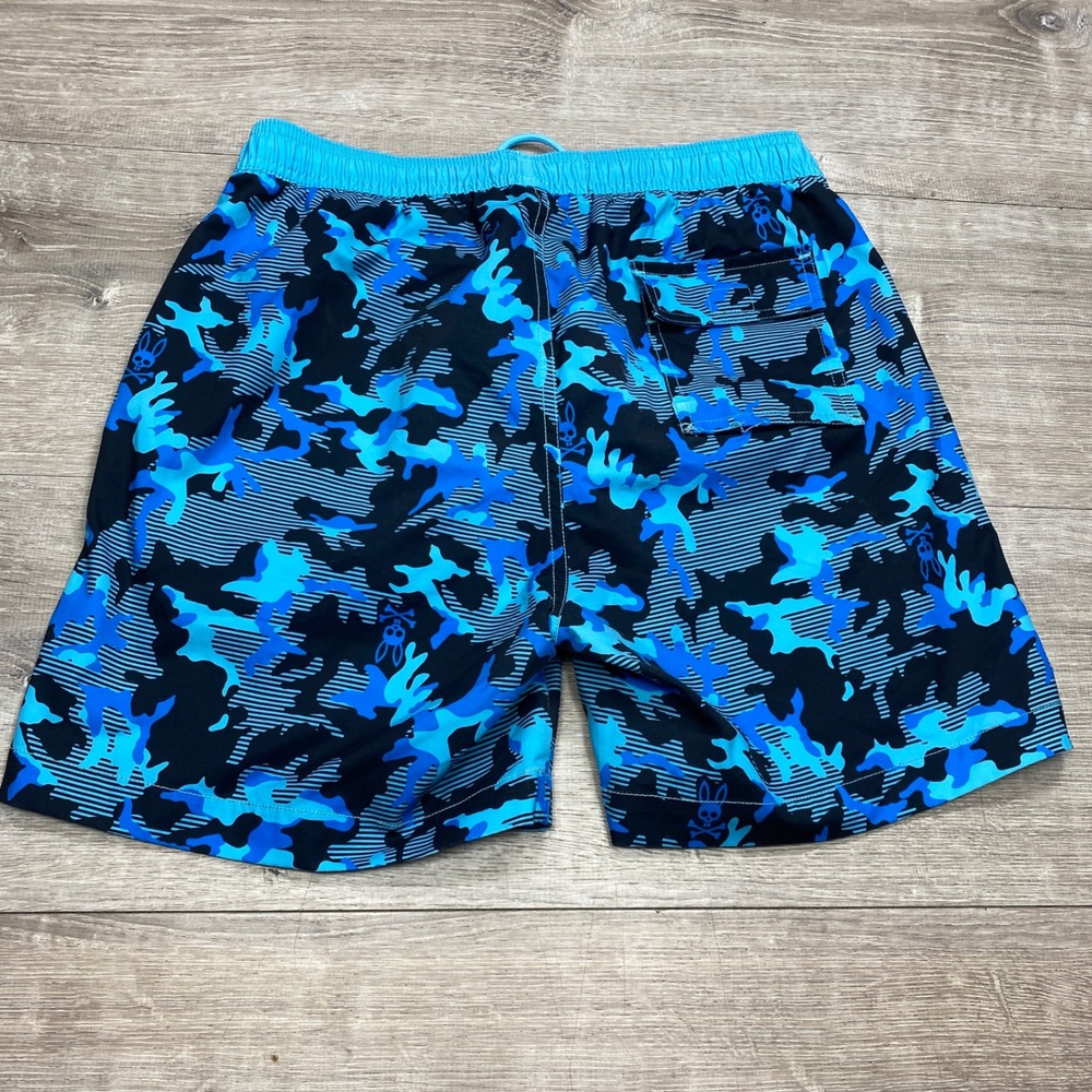Psycho Bunny Swim Trunks Boys XL Blue Camo Striped Mesh Lined Beach Shorts - Picture 3 of 10